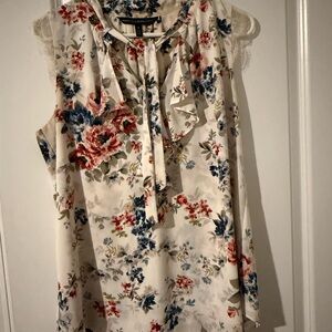 White House Black Market Floral Tie-Neck Blouse